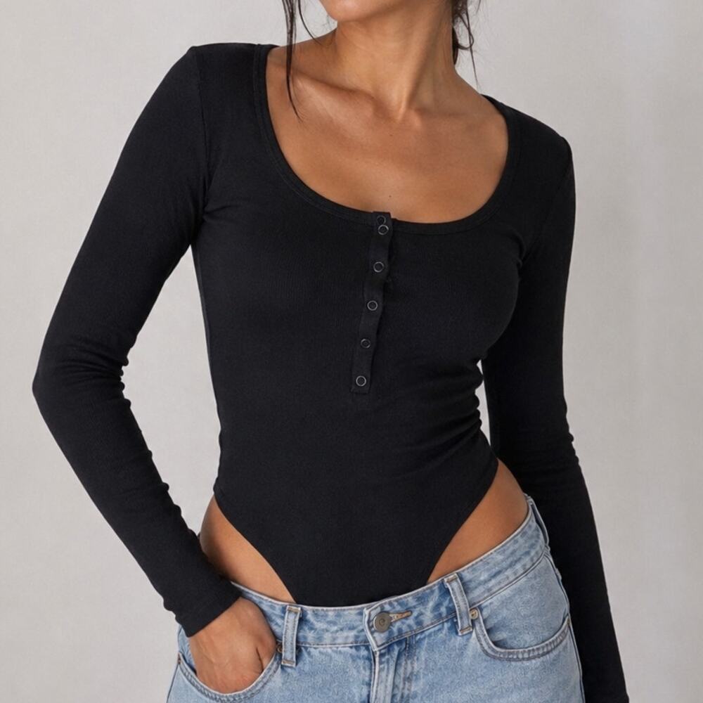 American Eagle Ribbed Long Sleeve Bodysuit NWT | Black Size M